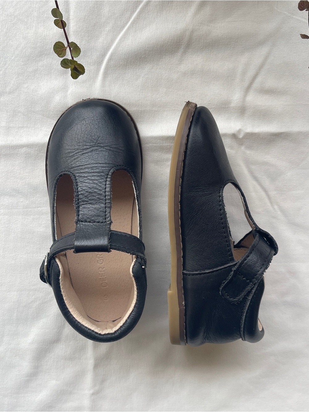 Black Leather T-Strap Kids Shoes